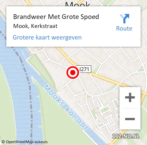 Locatie op kaart van de 112 melding: Brandweer Met Grote Spoed Naar Mook, Kerkstraat op 23 november 2021 11:29