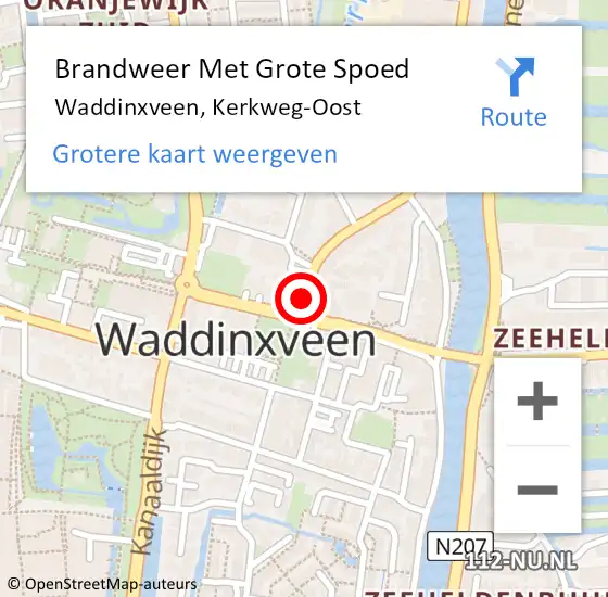 Locatie op kaart van de 112 melding: Brandweer Met Grote Spoed Naar Waddinxveen, Kerkweg-Oost op 23 november 2021 12:30