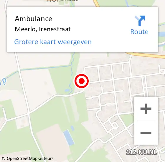 Locatie op kaart van de 112 melding: Ambulance Meerlo, Irenestraat op 30 juni 2014 10:17