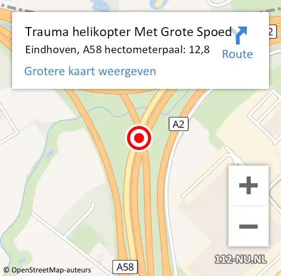 Locatie op kaart van de 112 melding: Trauma helikopter Met Grote Spoed Naar Eindhoven, A58 hectometerpaal: 12,8 op 23 november 2021 12:50