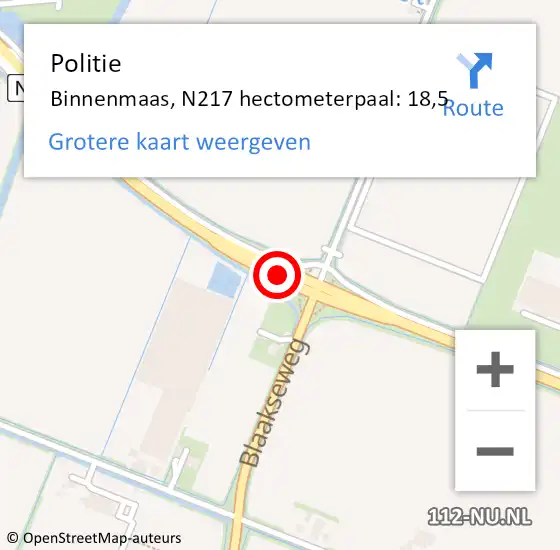 Locatie op kaart van de 112 melding: Politie Binnenmaas, N217 hectometerpaal: 18,5 op 23 november 2021 13:26