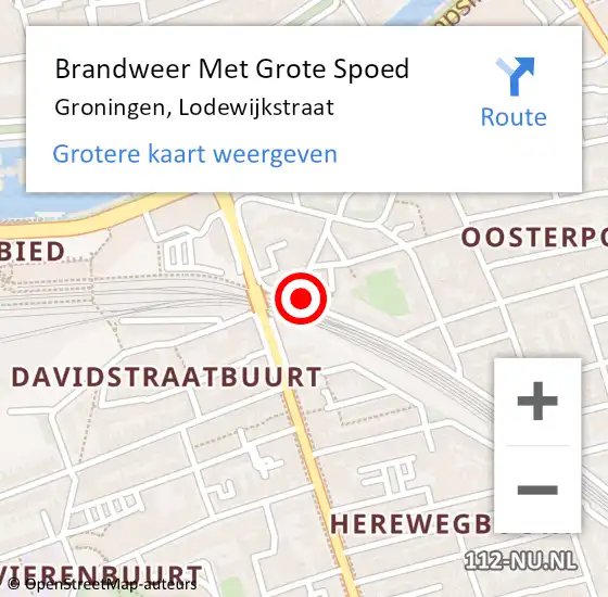 Locatie op kaart van de 112 melding: Brandweer Met Grote Spoed Naar Groningen, Lodewijkstraat op 23 november 2021 15:06