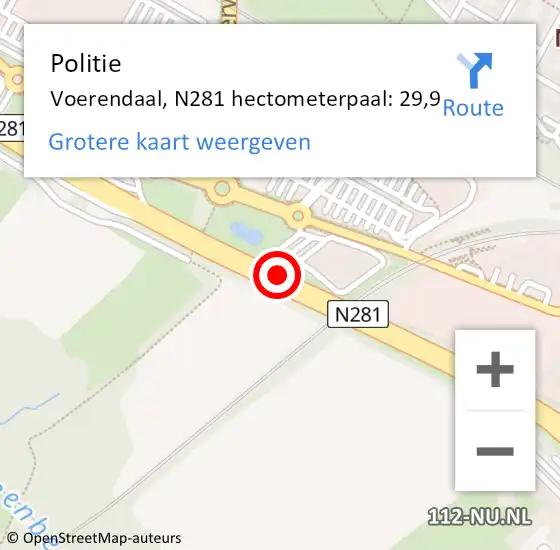 Locatie op kaart van de 112 melding: Politie Voerendaal, N281 hectometerpaal: 29,9 op 23 november 2021 15:06