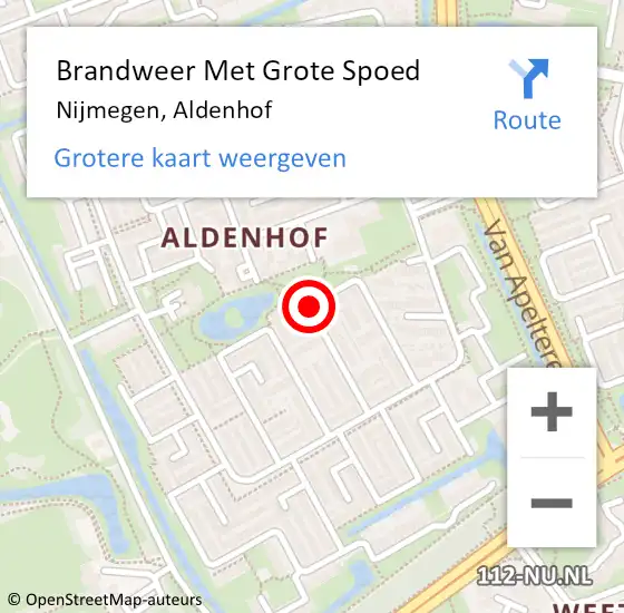 Locatie op kaart van de 112 melding: Brandweer Met Grote Spoed Naar Nijmegen, Aldenhof op 23 november 2021 15:15
