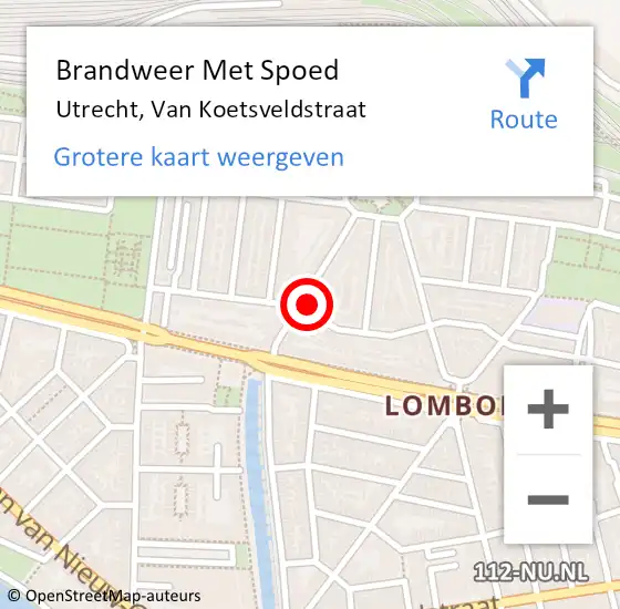 Locatie op kaart van de 112 melding: Brandweer Met Spoed Naar Utrecht, Van Koetsveldstraat op 23 november 2021 15:23