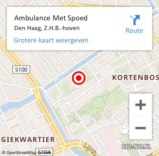 Locatie op kaart van de 112 melding: Ambulance Met Spoed Naar Den Haag, Z.H.B.-hoven op 23 november 2021 15:29