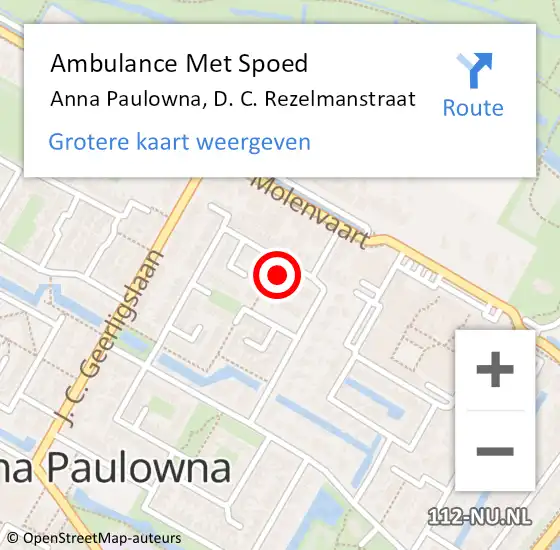 Locatie op kaart van de 112 melding: Ambulance Met Spoed Naar Anna Paulowna, D. C. Rezelmanstraat op 23 november 2021 16:48