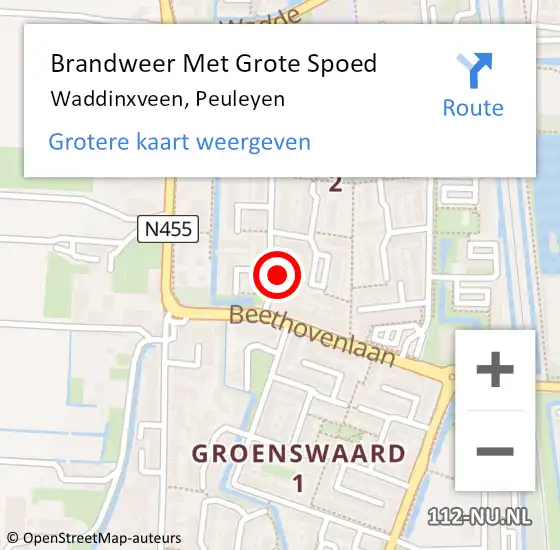 Locatie op kaart van de 112 melding: Brandweer Met Grote Spoed Naar Waddinxveen, Peuleyen op 23 november 2021 17:07