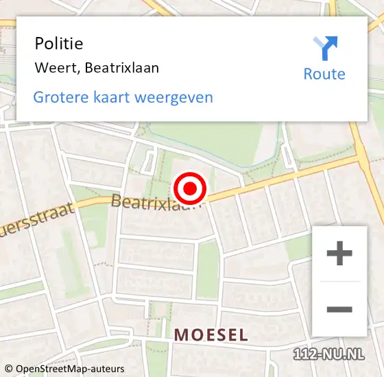 Locatie op kaart van de 112 melding: Politie Weert, Beatrixlaan op 23 november 2021 17:25