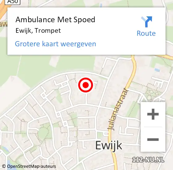 Locatie op kaart van de 112 melding: Ambulance Met Spoed Naar Ewijk, Trompet op 23 november 2021 17:29