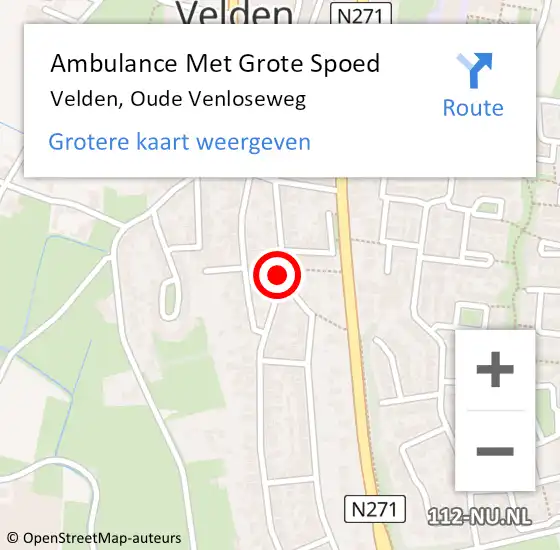 Locatie op kaart van de 112 melding: Ambulance Met Grote Spoed Naar Velden, Oude Venloseweg op 23 november 2021 18:43