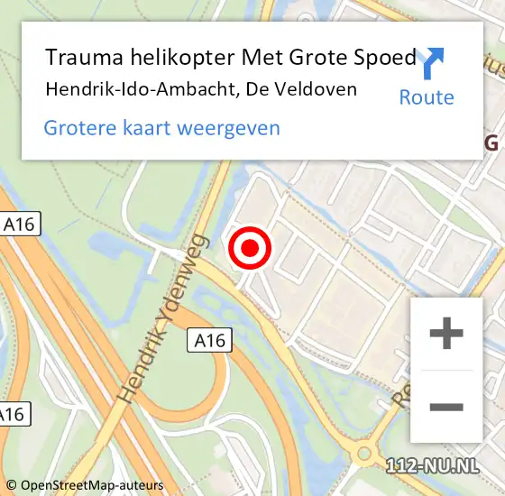 Locatie op kaart van de 112 melding: Trauma helikopter Met Grote Spoed Naar Hendrik-Ido-Ambacht, De Veldoven op 23 november 2021 18:57
