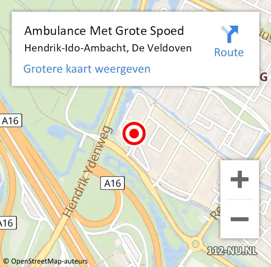 Locatie op kaart van de 112 melding: Ambulance Met Grote Spoed Naar Hendrik-Ido-Ambacht, De Veldoven op 23 november 2021 19:04
