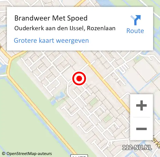 Locatie op kaart van de 112 melding: Brandweer Met Spoed Naar Ouderkerk aan den IJssel, Rozenlaan op 23 november 2021 19:10