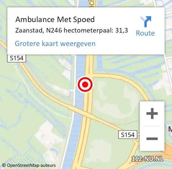 Locatie op kaart van de 112 melding: Ambulance Met Spoed Naar Zaanstad, N246 hectometerpaal: 31,3 op 23 november 2021 19:52