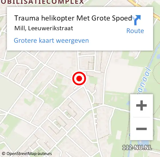 Locatie op kaart van de 112 melding: Trauma helikopter Met Grote Spoed Naar Mill, Leeuwerikstraat op 23 november 2021 20:20