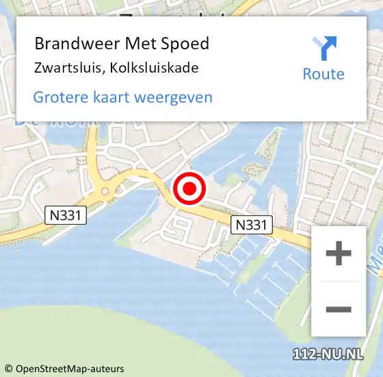 Locatie op kaart van de 112 melding: Brandweer Met Spoed Naar Zwartsluis, Kolksluiskade op 23 november 2021 20:35