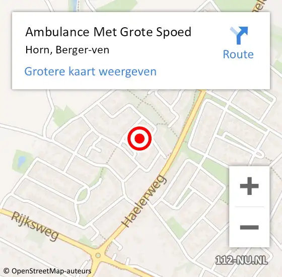 Locatie op kaart van de 112 melding: Ambulance Met Grote Spoed Naar Horn, Berger-ven op 23 november 2021 21:51