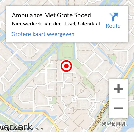 Locatie op kaart van de 112 melding: Ambulance Met Grote Spoed Naar Nieuwerkerk aan den IJssel, Uilendaal op 23 november 2021 21:57