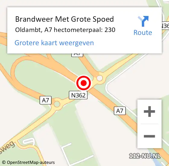 Locatie op kaart van de 112 melding: Brandweer Met Grote Spoed Naar Oldambt, A7 hectometerpaal: 230 op 23 november 2021 23:12