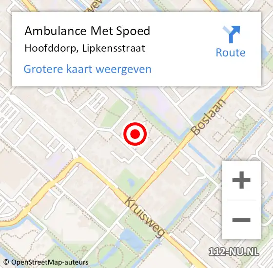 Locatie op kaart van de 112 melding: Ambulance Met Spoed Naar Hoofddorp, Lipkensstraat op 23 november 2021 23:25