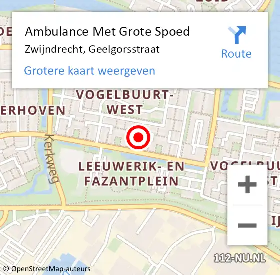 Locatie op kaart van de 112 melding: Ambulance Met Grote Spoed Naar Zwijndrecht, Geelgorsstraat op 24 november 2021 00:54