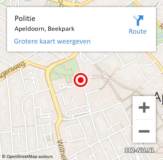 Locatie op kaart van de 112 melding: Politie Apeldoorn, Beekpark op 24 november 2021 01:00