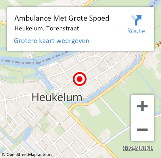 Locatie op kaart van de 112 melding: Ambulance Met Grote Spoed Naar Heukelum, Torenstraat op 24 november 2021 01:32