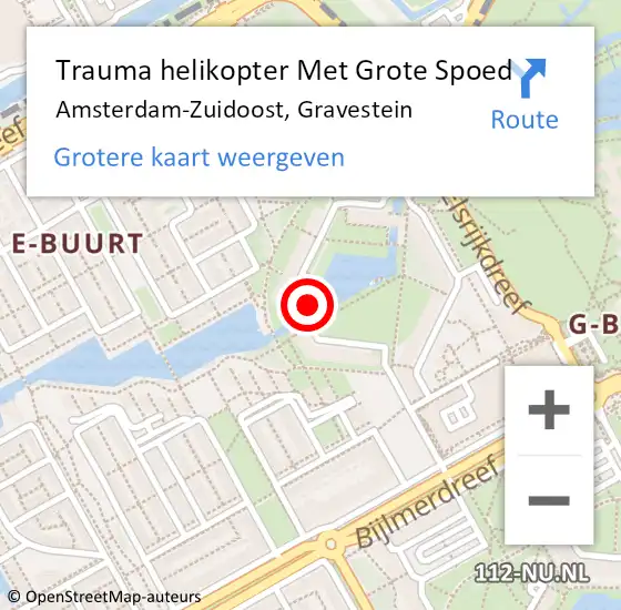 Locatie op kaart van de 112 melding: Trauma helikopter Met Grote Spoed Naar Amsterdam-Zuidoost, Gravestein op 24 november 2021 03:05