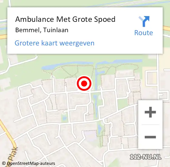 Locatie op kaart van de 112 melding: Ambulance Met Grote Spoed Naar Bemmel, Tuinlaan op 24 november 2021 04:30