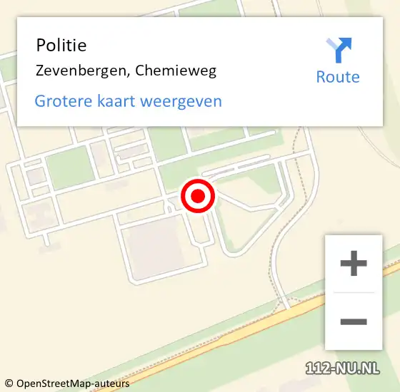 Locatie op kaart van de 112 melding: Politie Zevenbergen, Chemieweg op 24 november 2021 04:59