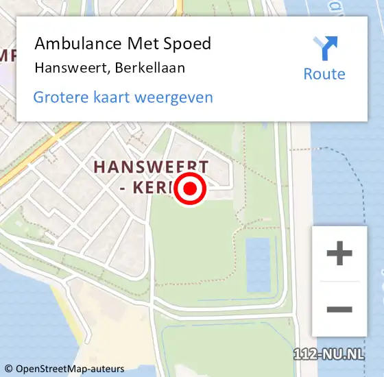 Locatie op kaart van de 112 melding: Ambulance Met Spoed Naar Hansweert, Berkellaan op 30 juni 2014 11:24