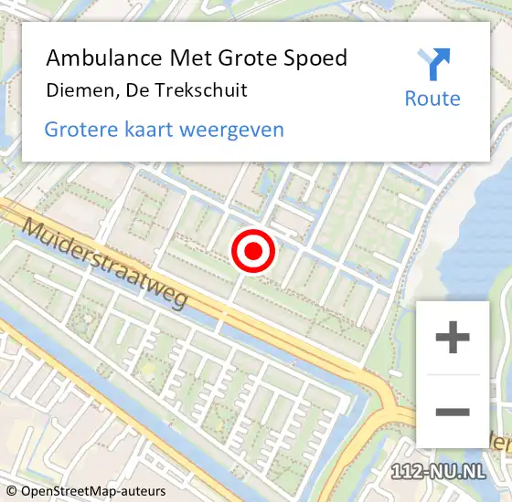 Locatie op kaart van de 112 melding: Ambulance Met Grote Spoed Naar Diemen, De Trekschuit op 24 november 2021 07:24