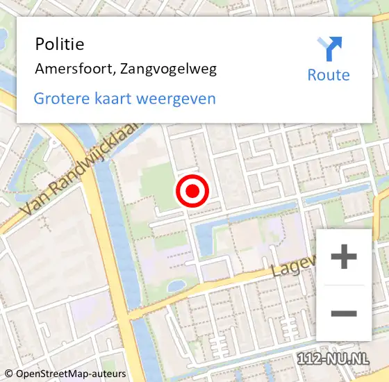 Locatie op kaart van de 112 melding: Politie Amersfoort, Zangvogelweg op 24 november 2021 07:54