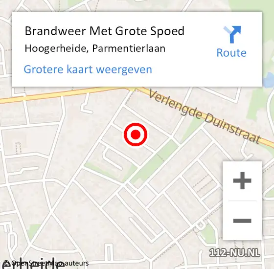 Locatie op kaart van de 112 melding: Brandweer Met Grote Spoed Naar Hoogerheide, Parmentierlaan op 24 november 2021 08:00