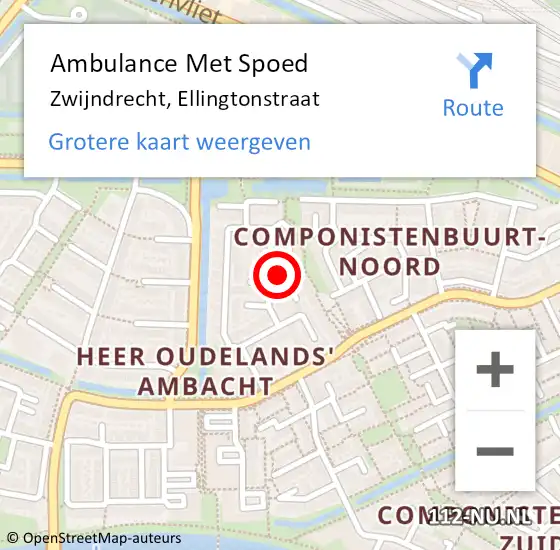 Locatie op kaart van de 112 melding: Ambulance Met Spoed Naar Zwijndrecht, Ellingtonstraat op 24 november 2021 08:57