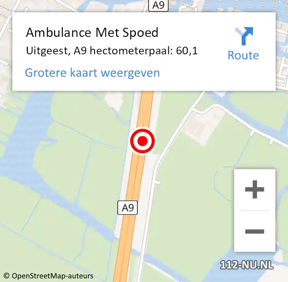 Locatie op kaart van de 112 melding: Ambulance Met Spoed Naar Uitgeest, A9 hectometerpaal: 60,1 op 24 november 2021 09:12