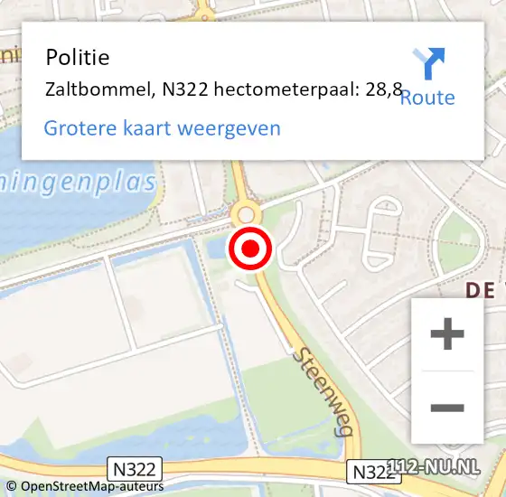 Locatie op kaart van de 112 melding: Politie Zaltbommel, N322 hectometerpaal: 28,8 op 24 november 2021 09:50