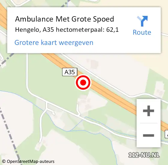 Locatie op kaart van de 112 melding: Ambulance Met Grote Spoed Naar Hengelo, A35 hectometerpaal: 62,1 op 24 november 2021 10:13