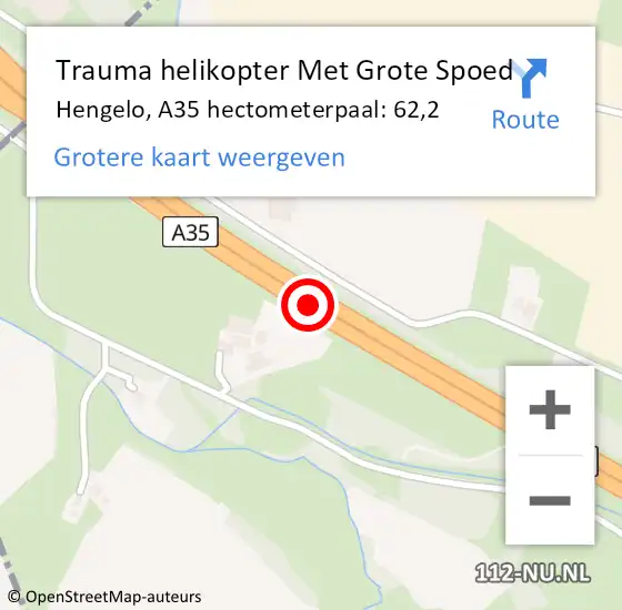 Locatie op kaart van de 112 melding: Trauma helikopter Met Grote Spoed Naar Hengelo, A35 hectometerpaal: 62,2 op 24 november 2021 10:14