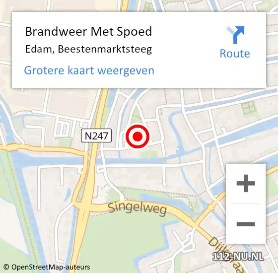 Locatie op kaart van de 112 melding: Brandweer Met Spoed Naar Edam, Beestenmarktsteeg op 24 november 2021 10:45