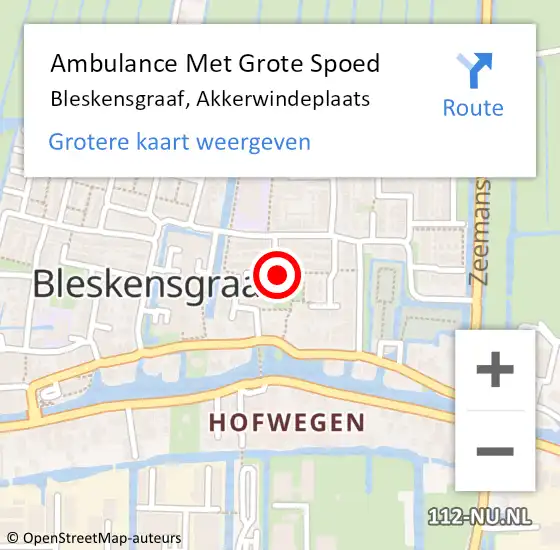 Locatie op kaart van de 112 melding: Ambulance Met Grote Spoed Naar Bleskensgraaf, Akkerwindeplaats op 24 november 2021 10:59