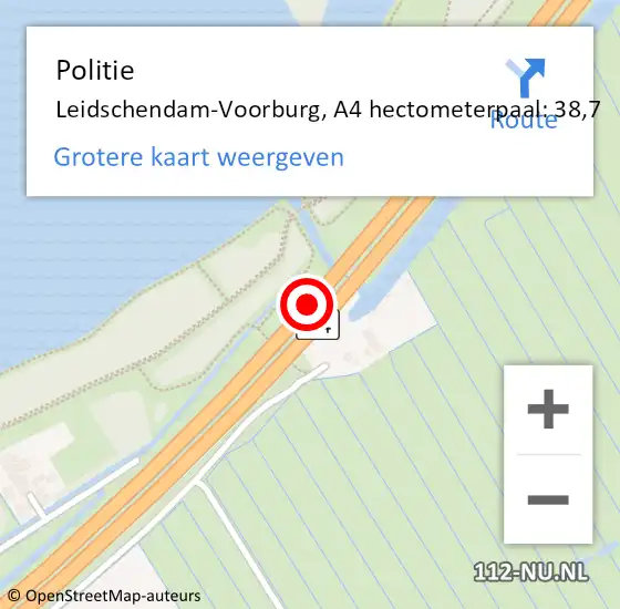 Locatie op kaart van de 112 melding: Politie Leidschendam-Voorburg, A4 hectometerpaal: 38,7 op 24 november 2021 11:02