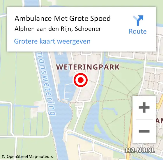 Locatie op kaart van de 112 melding: Ambulance Met Grote Spoed Naar Alphen aan den Rijn, Schoener op 24 november 2021 11:10