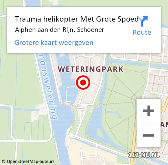 Locatie op kaart van de 112 melding: Trauma helikopter Met Grote Spoed Naar Alphen aan den Rijn, Schoener op 24 november 2021 11:23