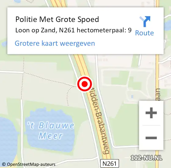 Locatie op kaart van de 112 melding: Politie Met Grote Spoed Naar Loon op Zand, N261 hectometerpaal: 9 op 24 november 2021 11:44