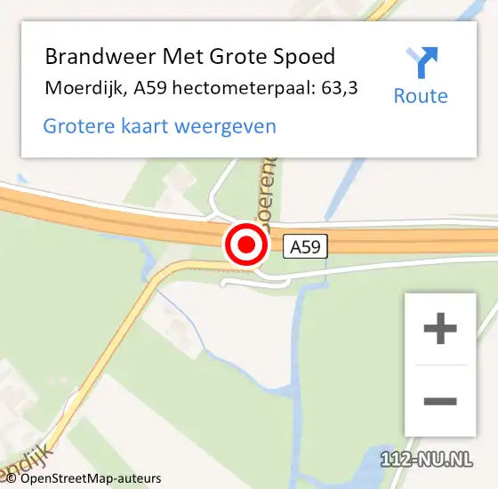 Locatie op kaart van de 112 melding: Brandweer Met Grote Spoed Naar Moerdijk, A59 hectometerpaal: 63,3 op 24 november 2021 11:55