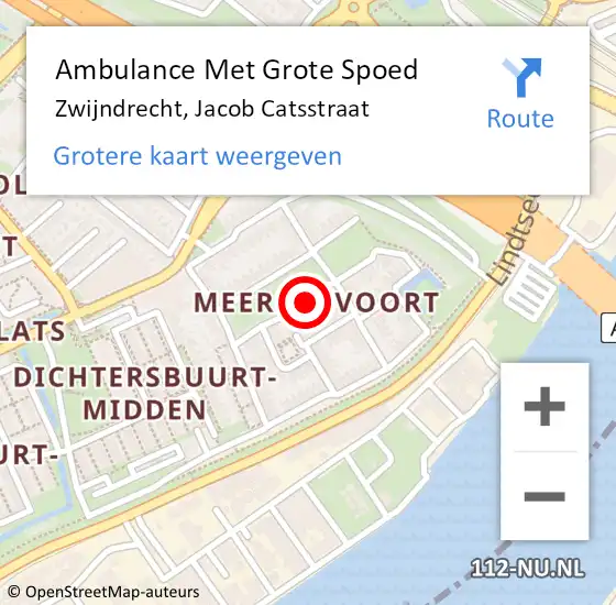 Locatie op kaart van de 112 melding: Ambulance Met Grote Spoed Naar Zwijndrecht, Jacob Catsstraat op 24 november 2021 12:09