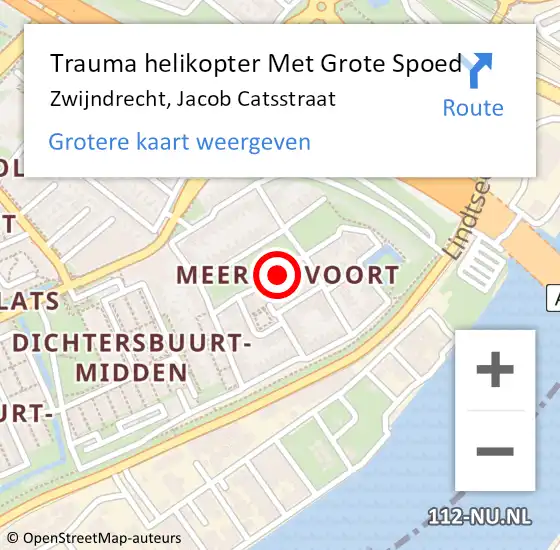 Locatie op kaart van de 112 melding: Trauma helikopter Met Grote Spoed Naar Zwijndrecht, Jacob Catsstraat op 24 november 2021 12:34