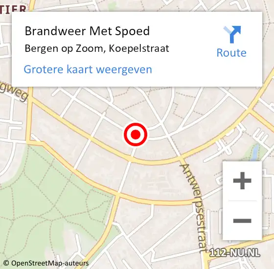 Locatie op kaart van de 112 melding: Brandweer Met Spoed Naar Bergen op Zoom, Koepelstraat op 24 november 2021 12:51